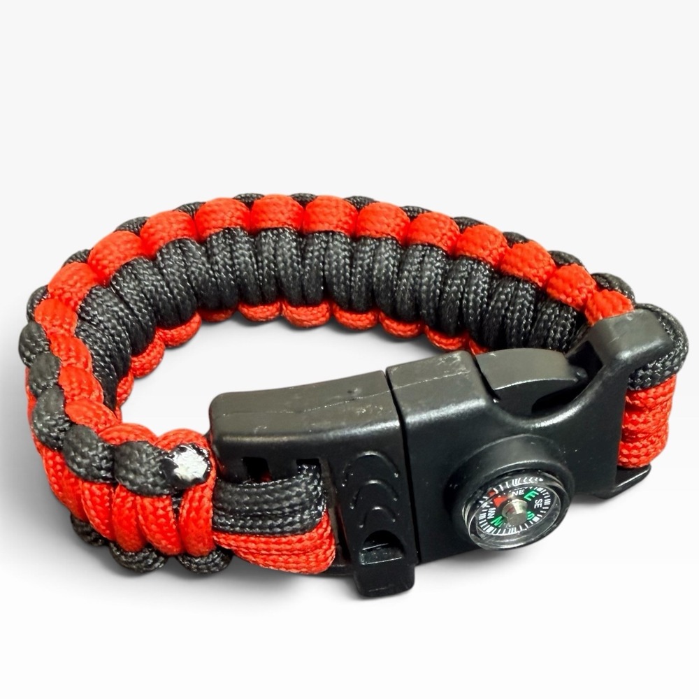 Paracord Survival Bracelet Black Red Woven Adjustable Compass Outdoor Camping
